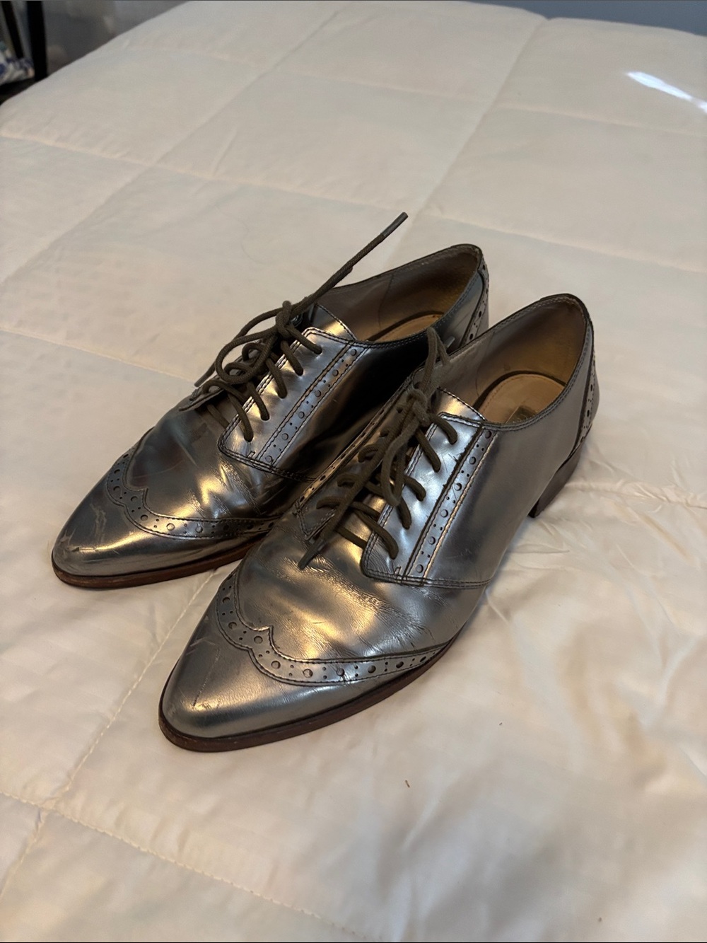 Louise et Cie Metallic Silver Wingtip Oxfords